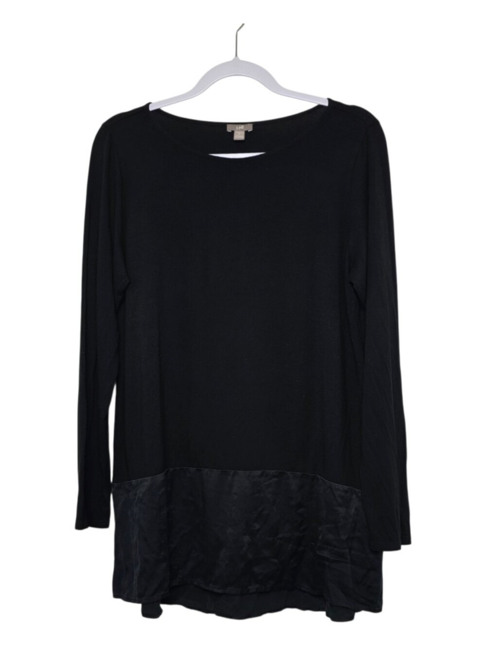J.JILL Women’s Black Long Sleeve Top Scoop Neck Silk Contrast Hem Panel Size M